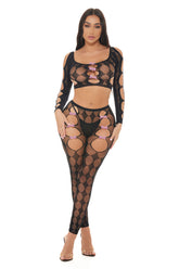 Tongue Twisted Black Crop Top and Leggings Lingerie Set Lingerie Sets